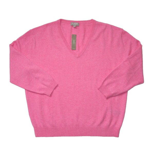 NWT J.Crew Cashmere Relaxed V-neck Sweater in Neon Heather Berry Pink Pullover S - Picture 2 of 4